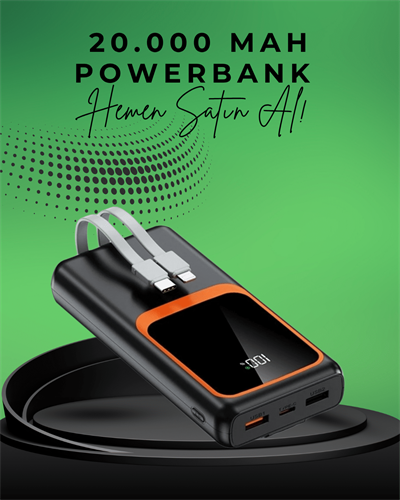20000 mAh Taşınabilir Powerbank | Çok Kablolu, Hızlı Şarj Destekli (22.5W)