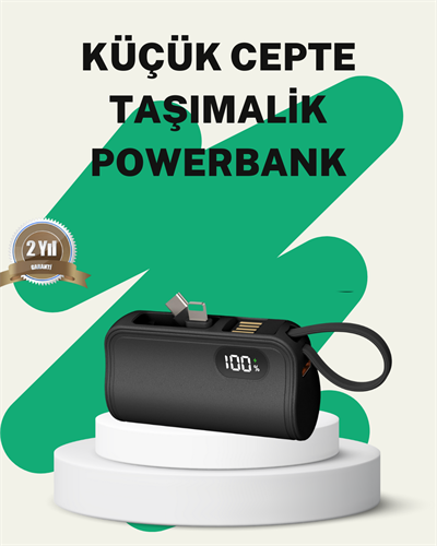 2000mAh Mini Powerbank Dahili Konektörlü PD 20W