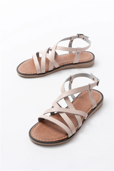 205-017 Bej Ortopedik Hakiki Deri Kadın Sandalet