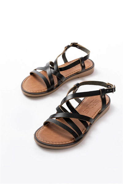 205-017 Siyah Ortopedik Hakiki Deri Kadın Sandalet