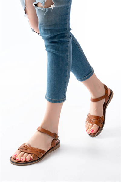 205-037 Taba Hakiki Deri Ortopedik Taban Kadın Sandalet