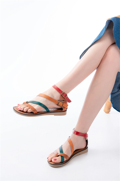 205-039 Taba Multi Bilekten Bağlamalı Parmak Arası Kadın Sandalet