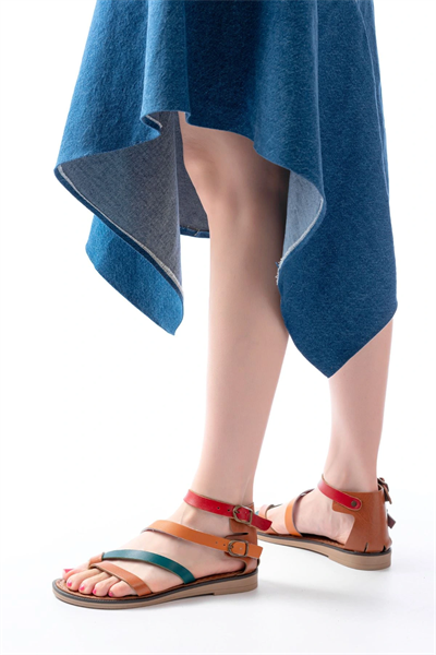 205-039 Taba Multi Bilekten Bağlamalı Parmak Arası Kadın Sandalet