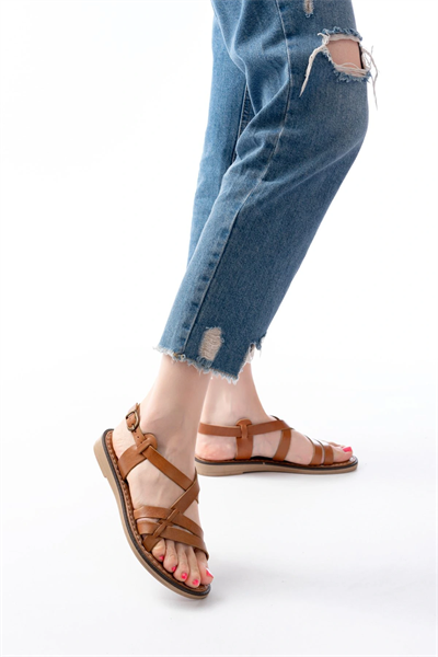 205-05 Taba Ortopedik Hakiki Deri Kadın Sandalet