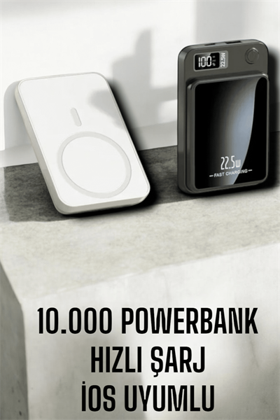 22.5W Magsafe Kablosuz Şarjlı Powerbank Dijital Ekran ve Hızlı Şarj