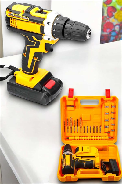 24 Parça Çift Bataryalı Şarjlı Matkap Seti 24W Motor ve Otomatik Mil Kilitli Tasarım