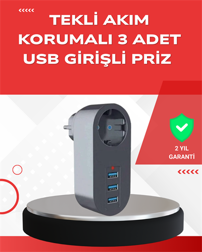 2500W Güç Destekli Akım Korumalı Priz – 3 USB Çıkışlı