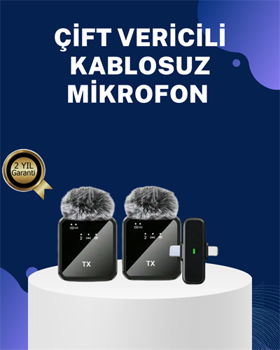 2in1 Kablosuz Yaka Mikrofonu iOS ve Android Uyumlu