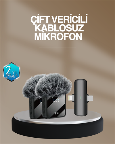 2’li Kablosuz Yaka Mikrofonu Type-C ve Lightning Uyumlu Profesyonel Set