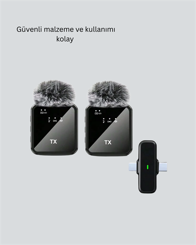 2’li Kablosuz Yaka Mikrofonu Type-C ve Lightning Uyumlu Profesyonel Set
