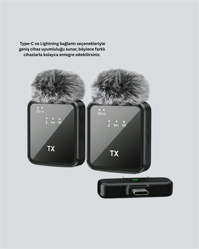 2’li Kablosuz Yaka Mikrofonu Type-C ve Lightning Uyumlu Profesyonel Set