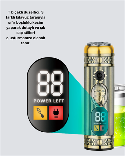 2’si 1 Arada Saç ve Sakal Düzeltici Seti – T Bıçaklı, 8 Farklı Kılavuz Tarağı