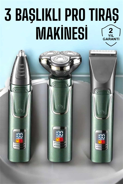 3 Başlıklı Profesyonel Saç ve Sakal Bakım Seti Vücut, Burun ve Kulak Tüy Alma