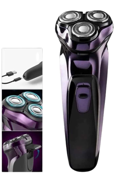 3 Bıçaklı Döner Başlıklı Sakal Sıfır Alma Tıraş Makinesi Profesyonel Paslanmaz Çelik