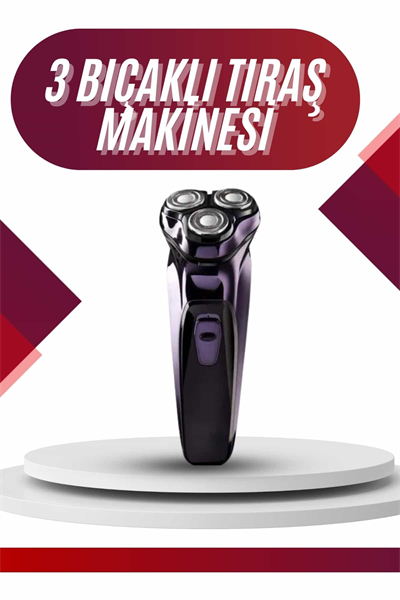 3 Bıçaklı Döner Başlıklı Sakal Sıfır Alma Tıraş Makinesi Profesyonel Paslanmaz Çelik