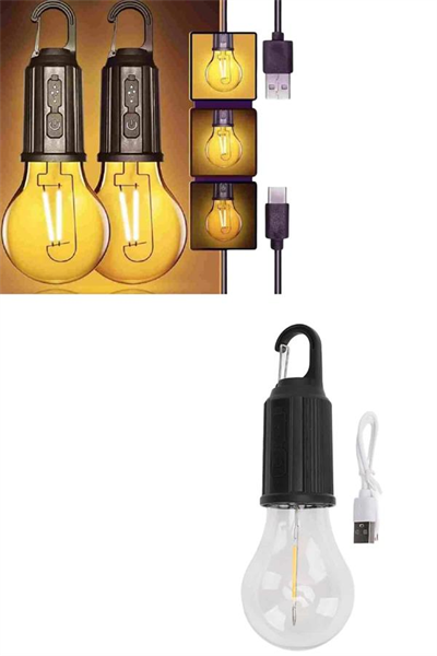 3 Farklı Mod LEDli Şarjlı Asma Kancalı Kamp Lambası Taşınabilir Ampul