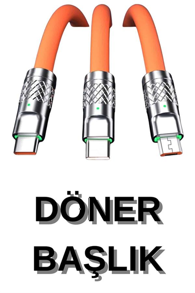 3 İn 1 Süper Hızlı Şarj Kablosu Android ve İOS Uyumlu Silikon Şarj Kablosu