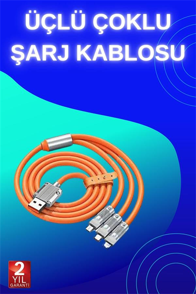 3 İn 1 Süper Hızlı Şarj Kablosu Android ve İOS Uyumlu Silikon Şarj Kablosu