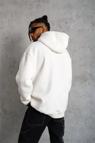 3 İplik Kapşonlu Sweatshirt Hoodie - Beyaz