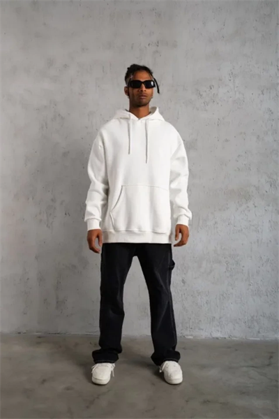 3 İplik Kapşonlu Sweatshirt Hoodie - Beyaz