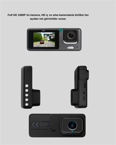 3 Kameralı Araç DVR 1080P Ön + HD Arka + İç Kamera Döngü Kayıt 2’’ Ekran