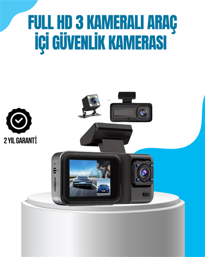 3 Kameralı Araç İçi Kayıt Cihazı 1080P Full HD Gece Görüşlü ve Wi-Fi Bağlantılı