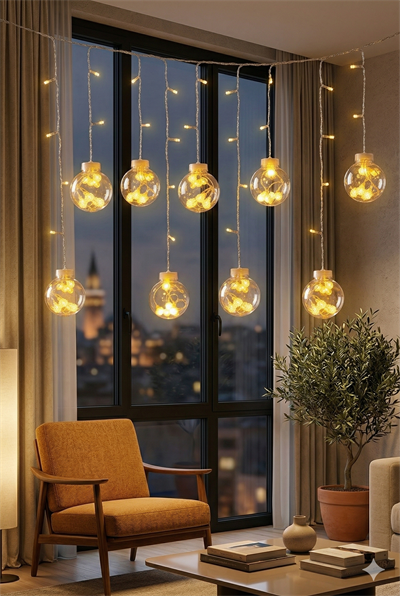 3 Metre 10 Toplu Perde LED Işık - Gün Işığı Şeffaf Dekoratif Aydınlatma - 8 Fonksiyonlu Led