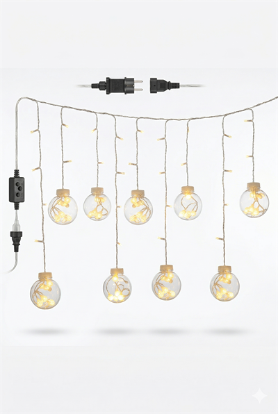 3 Metre 10 Toplu Perde LED Işık - Gün Işığı Şeffaf Dekoratif Aydınlatma - 8 Fonksiyonlu Led