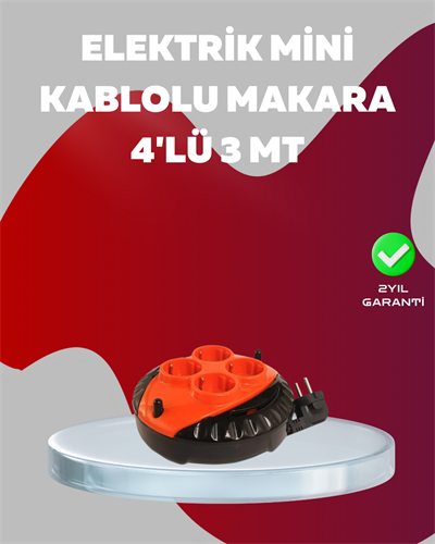 3 Metre Kablolu 4’lü Kırmızı Priz Makara
