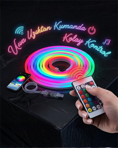 3 Metre RGB Akıllı Neon LED Şerit Işık Telefon ve Kumanda Kontrollü Ambiyans Aydınlatma