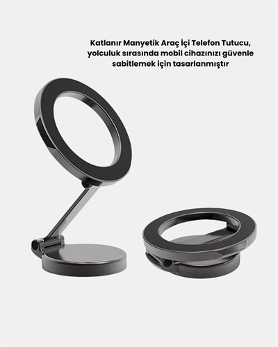 360° Dönebilen Katlanır Manyetik Araç Telefon Tutucu – MagSafe Uyumlu, Kompakt ve Şık Tasarım