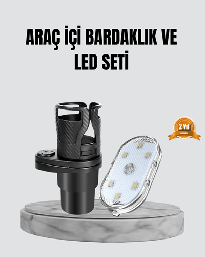 360° Döner Çiftli Bardak Tutucu ve Kablosuz Ambiyans LED Işık Araç Seti