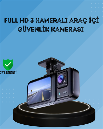 360° Kapsama Sahip Full HD Araç Kamerası 3’lü Kayıt Gece Görüşlü DashCam