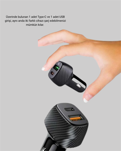 38W Araç Şarj Cihazı Type-C PD USB Hızlı Şarj Çift Port