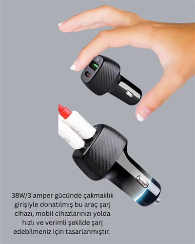 38W Çift Çıkışlı Araç Şarj Cihazı – Type-C ve USB PD Destekli