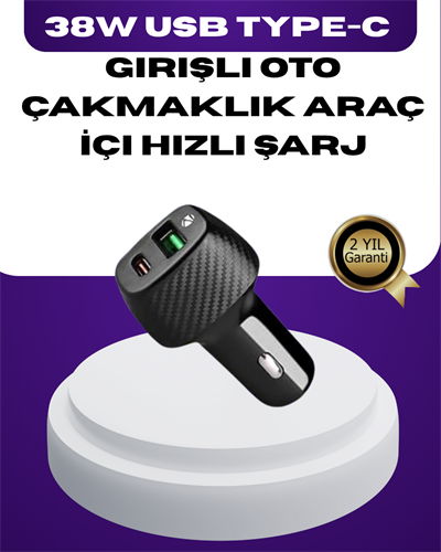 38W Çift Çıkışlı Araç Şarj Cihazı – Type-C ve USB PD Destekli