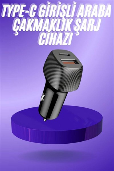 38W USB Type-C Girişli Oto Çakmaklık Araç İçi Hızlı Şarj Çakmaklık Şarj Aleti