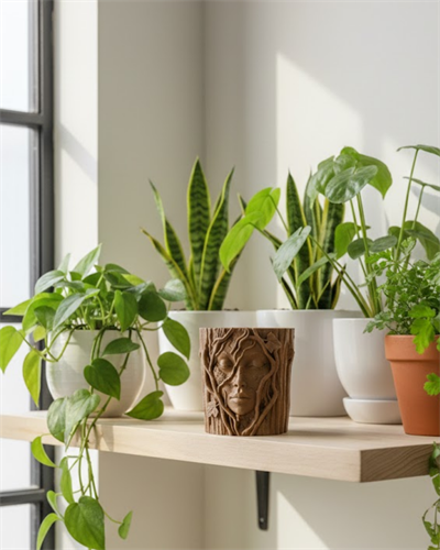 3D Ağaç Gövdesi Formlu Yüz Figürlü Dekoratif Saksı Sanatsal Tasarım Vazo