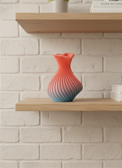 3D Dalga Desenli Kalp Formlu Dekoratif Vazo Pembe 15 cm