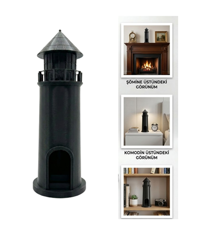 3D Deniz Feneri Mumluk Siyah Dekoratif Masa Üstü Aksesuar