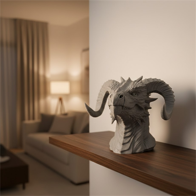 3D Ejderha Başı Heykeli Koleksiyonluk Dekoratif Figür 22x17 cm