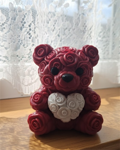 3D Gül Tasarımlı Kalp Ayıcık 10cm Şık Dekoratif Biblo