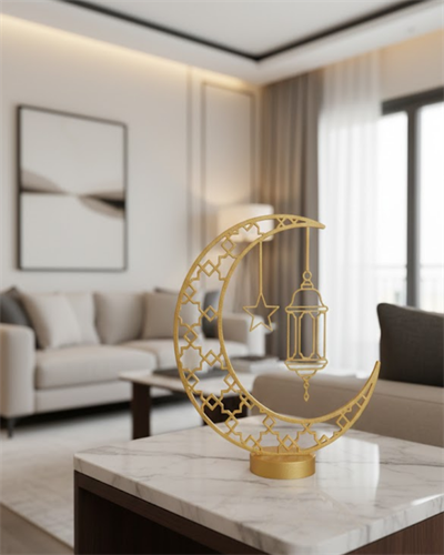 3D Hilal Cami Dekor Özel Baskı 20x20 cm Şık Masa Üstü