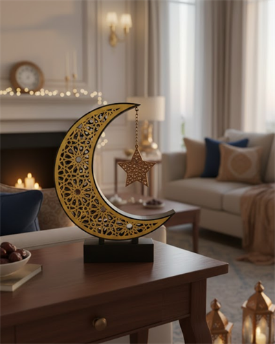 3D Hilal Yıldız Dekor 23x23 cm Ramazan Özel Masa Üstü Süs
