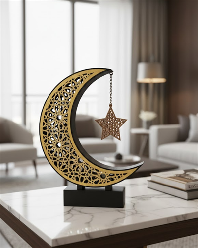 3D Hilal Yıldız Masa Üstü Dekor 23x23 cm Ramazan Konsept Tasarım