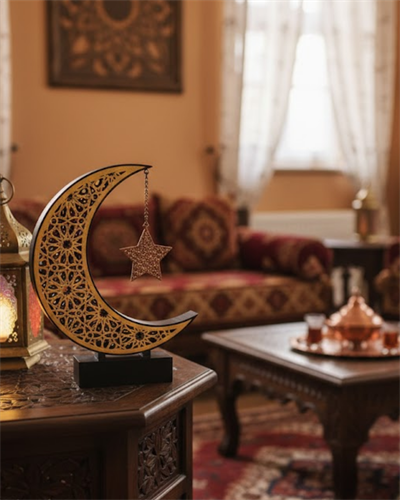 3D Hilal Yıldız Süs 23x23 cm Ev ve Ofis İçin Şık Aksesuar