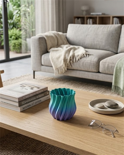 3D Kıvrımlı Mavi Vazo Modern Dekoratif Şık Ev Aksesuarı