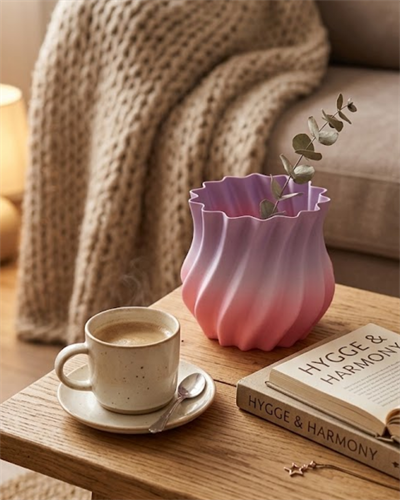 3D Kıvrımlı Pembe Lila Vazo Modern Dekoratif Şık Ev Aksesuarı