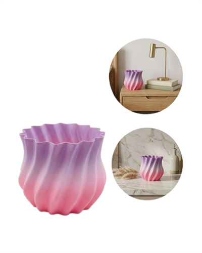 3D Kıvrımlı Pembe Lila Vazo Modern Dekoratif Şık Ev Aksesuarı