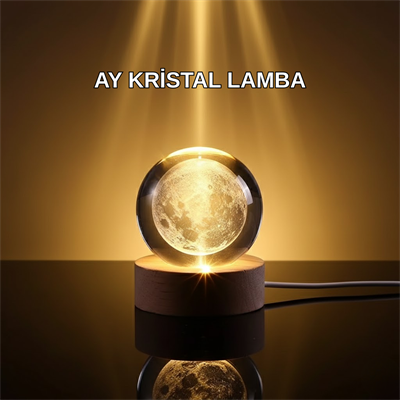 3D Lazer İşlemeli Ay Küresi Ahşap Standlı USB Bağlantılı Dekoratif Lamba